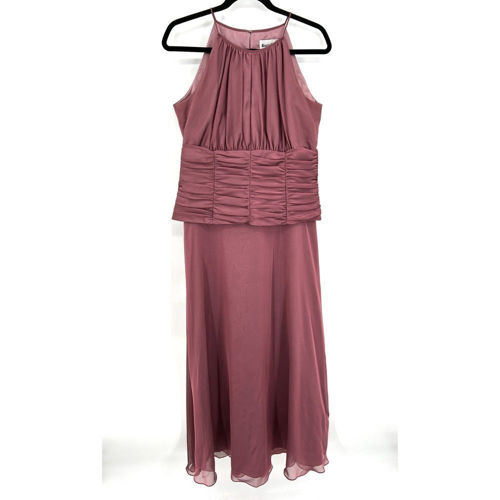 KAREN MILLER Mauve Purple High Neck Ruched Sleeveless Maxi Gown Dress Size 12